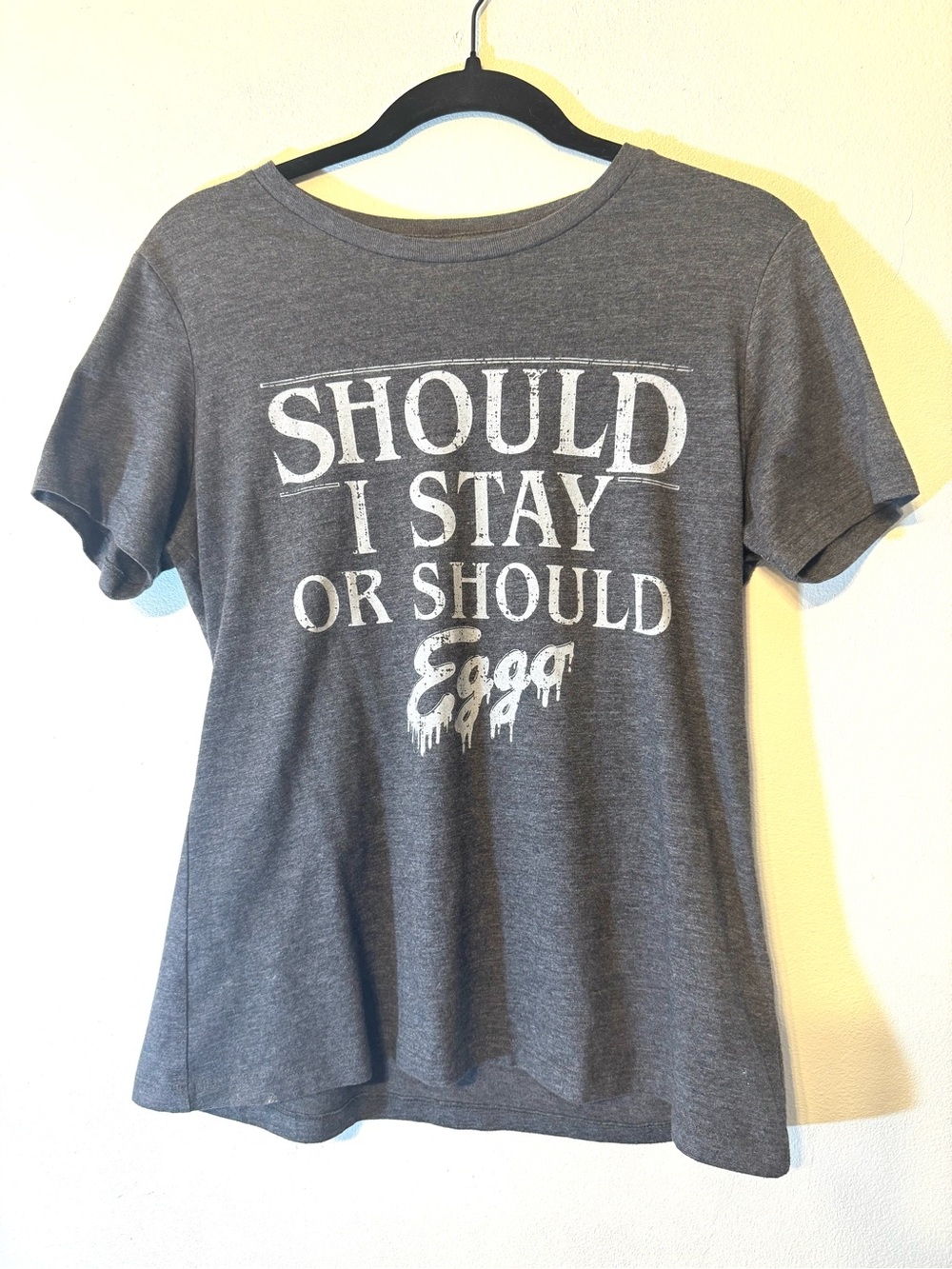Stranger Things Gray Graphic Tee - Should I Stay or Should Eggo Collectible